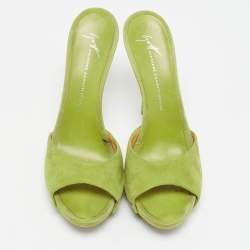 Giuseppe Zanotti Light Green Suede Studded Slide Platform Sandals Size 39