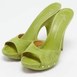 Giuseppe Zanotti Light Green Suede Studded Slide Platform Sandals Size 39