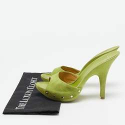 Giuseppe Zanotti Light Green Suede Studded Slide Platform Sandals Size 39