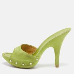 Giuseppe Zanotti Light Green Suede Studded Slide Platform Sandals Size 39