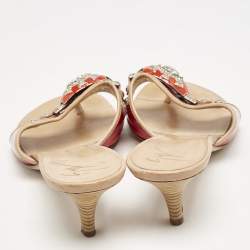 Giuseppe Zanotti Red/Red Leather And Patent Crystal Embellished Slide Sandals Size 38 