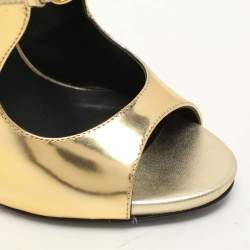 Giuseppe Zanotti Gold Foil Leather Mary Jane Peep Toe Pumps Size 37