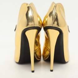Giuseppe Zanotti Gold Foil Leather Mary Jane Peep Toe Pumps Size 37
