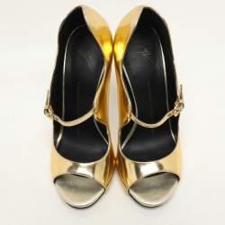 Giuseppe Zanotti Gold Foil Leather Mary Jane Peep Toe Pumps Size 37