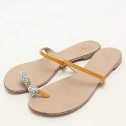 Giuseppe Zanotti Yellow Patent Leather Crystal Embellished Toe Ring Flat Sandals Size 36