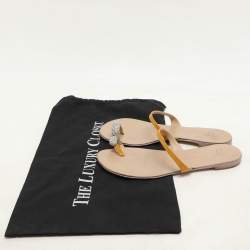 Giuseppe Zanotti Yellow Patent Leather Crystal Embellished Toe Ring Flat Sandals Size 36