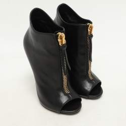 Giuseppe Zanotti Black Leather Peep Toe Ankle Booties Size 36.5