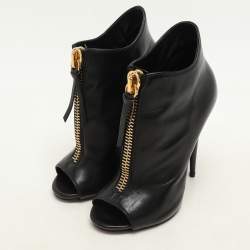 Giuseppe Zanotti Black Leather Peep Toe Ankle Booties Size 36.5