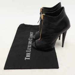 Giuseppe Zanotti Black Leather Peep Toe Ankle Booties Size 36.5