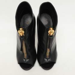 Giuseppe Zanotti Black Leather Peep Toe Ankle Booties Size 36.5