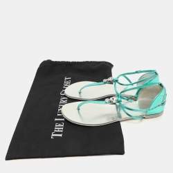 Giuseppe Zanotti Green Leather Embellished Flat Sandals Size 36