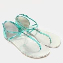 Giuseppe Zanotti Green Leather Embellished Flat Sandals Size 36