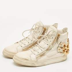 Giuseppe Zanotti Cream Leather Chain Detail High Top Sneakers Size 39.5