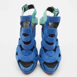 Giuseppe Zanotti Blue/Green Suede Cutout Caged Strappy Platform Sandals Size 39