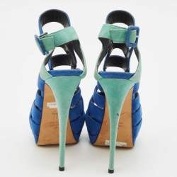 Giuseppe Zanotti Blue/Green Suede Cutout Caged Strappy Platform Sandals Size 39