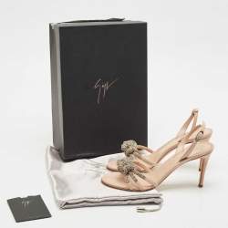 Giuseppe Zanotti Beige Suede Crystal Embellished Slingback Sandals Size 37