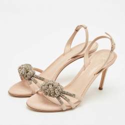 Giuseppe Zanotti Beige Suede Crystal Embellished Slingback Sandals Size 37