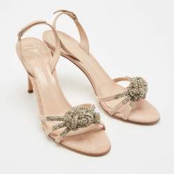 Giuseppe Zanotti Beige Suede Crystal Embellished Slingback Sandals Size 37