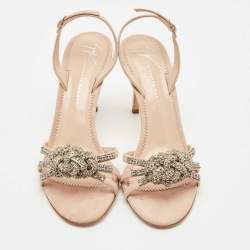 Giuseppe Zanotti Beige Suede Crystal Embellished Slingback Sandals Size 37