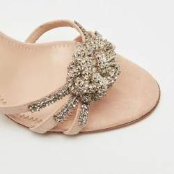 Giuseppe Zanotti Beige Suede Crystal Embellished Slingback Sandals Size 37