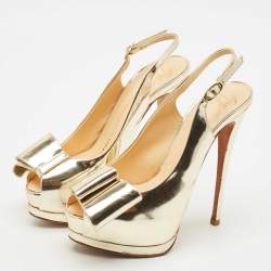 Giuseppe Zanotti Metallic Gold Leather Bow Platform Slingback Pumps Size 37.5