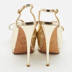 Giuseppe Zanotti Metallic Gold Leather Bow Platform Slingback Pumps Size 37.5
