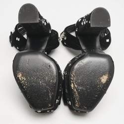Pre Owned Giuseppe Zanotti Black Velvet Crystal Embellished Ankle Strap Platform Sandals Size 36