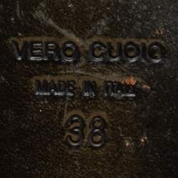 Pre Owned Giuseppe Zanotti Multicolor Studded Canvas and Leather Toe Ring Flat Sandals Size 38