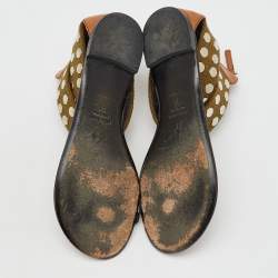 Pre Owned Giuseppe Zanotti Multicolor Studded Canvas and Leather Toe Ring Flat Sandals Size 38