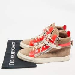 Giuseppe Zanotti Orange/Beige Suede And Patent Leather Coby High Top Sneakers Size 39
