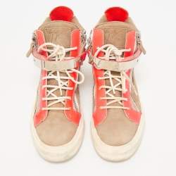 Giuseppe Zanotti Orange/Beige Suede And Patent Leather Coby High Top Sneakers Size 39
