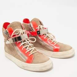 Giuseppe Zanotti Orange/Beige Suede And Patent Leather Coby High Top Sneakers Size 39