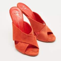 Giuseppe Zanotti Orange Suede Slide Sandals Size 38