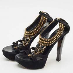Giuseppe Zanotti Black Suede Embellished Platform Sandals Size 39
