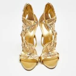 Giuseppe Zanotti Gold Leather Embellished Coline Sandals Size 39