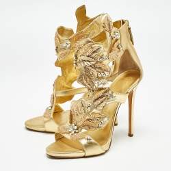 Giuseppe Zanotti Gold Leather Embellished Coline Sandals Size 39