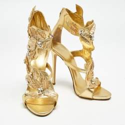 Giuseppe Zanotti Gold Leather Embellished Coline Sandals Size 39