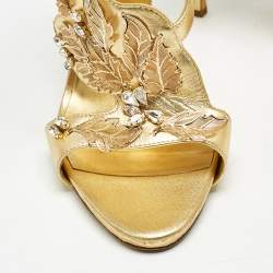 Giuseppe Zanotti Gold Leather Embellished Coline Sandals Size 39