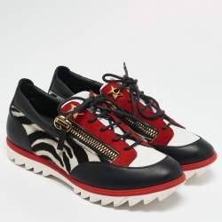 Giuseppe Zanotti Multicolor Zebra Print Pony Hair and Leather Lace Up Sneakers Size 42.5