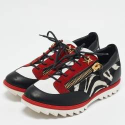 Giuseppe Zanotti Multicolor Zebra Print Pony Hair and Leather Lace Up Sneakers Size 42.5