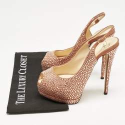 Giuseppe Zanotti Pink Suede Crystal Embellished Liza Peep Toe Platform Pumps Size 37.5