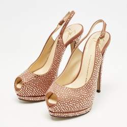 Giuseppe Zanotti Pink Suede Crystal Embellished Liza Peep Toe Platform Pumps Size 37.5