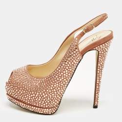 Giuseppe Zanotti Pink Suede Crystal Embellished Liza Peep Toe Platform Pumps Size 37.5