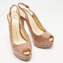 Giuseppe Zanotti Pink Suede Crystal Embellished Liza Peep Toe Platform Pumps Size 37.5