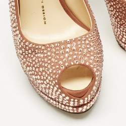 Giuseppe Zanotti Pink Suede Crystal Embellished Liza Peep Toe Platform Pumps Size 37.5
