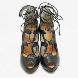 مملوكة مسبقًا حذاء كعب عالي جوسيبي زانوتي جلد أسود بأربطة مقاس 37.5