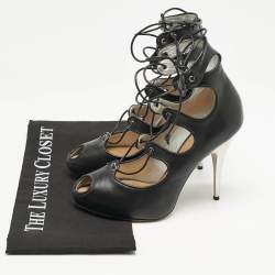 مملوكة مسبقًا حذاء كعب عالي جوسيبي زانوتي جلد أسود بأربطة مقاس 37.5