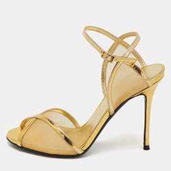Giuseppe Zanotti Gold Mesh and Leather Ankle Strap Sandals Size 37