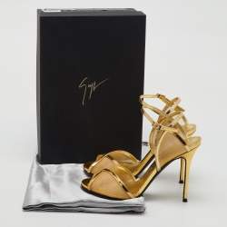 Giuseppe Zanotti Gold Mesh and Leather Ankle Strap Sandals Size 37