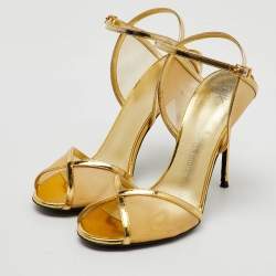 Giuseppe Zanotti Gold Mesh and Leather Ankle Strap Sandals Size 37